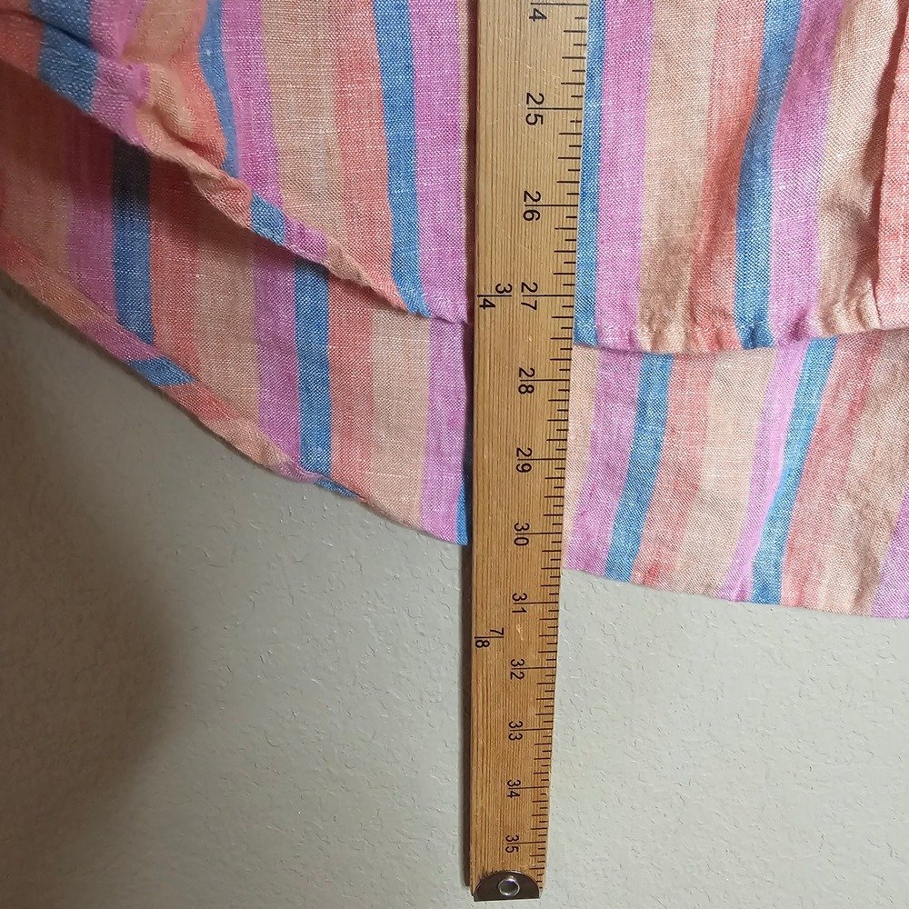 Faherty Laguna Linen Relaxed Shirt Pink Blue Orange Cabana Stripe Button Down M - Picture 9 of 10